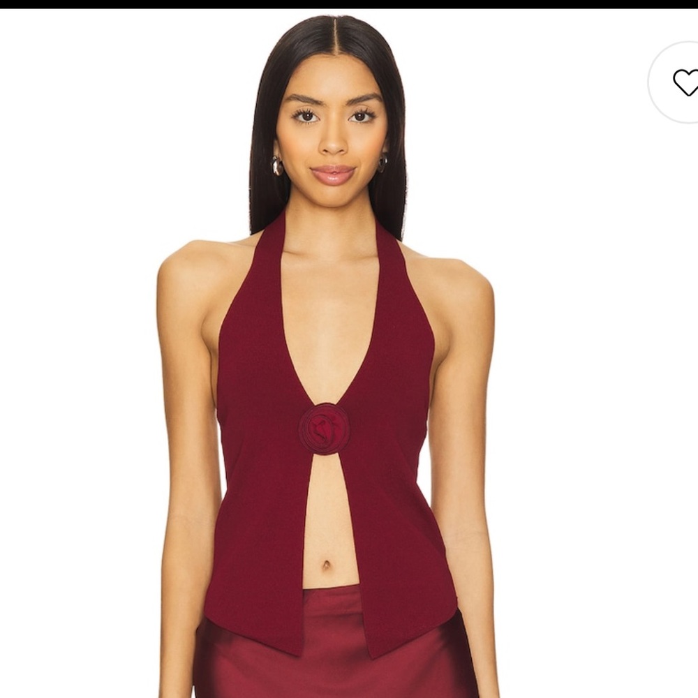 MORE TO COME Dixie Halter Top with Rose Detail in oxblood